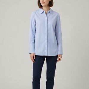 Halogen Blue White Striped Blouse XS Hidden Button Tie Detail